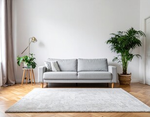 Modern Scandinavian home interior design characterized by an elegant living room featuring a ()
