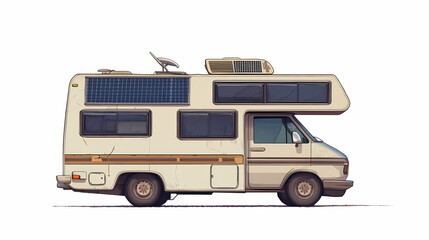 Naklejka premium Rv solar panel installation. caravan roof repair isolated with white highlights, png. [Solar Nomads] | Heatwave Brutalism | cracked shelter. Illustration