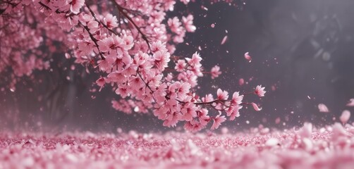 Mesmerizing descent of abstract pink sakura petals, soft focus background  ,  falling,  serenity,  macro