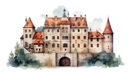 Historic Old Building in City: Architectural Details of Castle or Cathedral