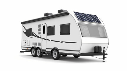 Rv solar panel installation. caravan roof repair isolated with white highlights, png. [Solar Nomads] | Echo Radiance | reflected pulse. Illustration