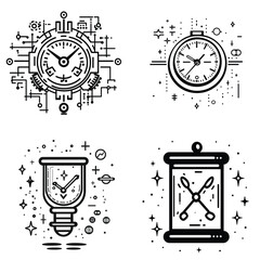 Four Black and White Vintage Pictograms Isolated with Transparent Background