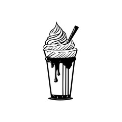 Whimsical depiction of a decadent milkshake dessert in a bold artistic style