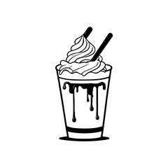Monochrome Delight: Stylized Milkshake with Drips and Whipped Cream Illustration