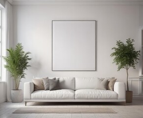Modern living room, poster mockup clipped to white wall  , photo, flyer
