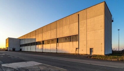 Fototapeta premium Sunlit Industrial Building with Modern Architecture and Clear Sky