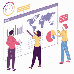 Team Analyzing Global Business Data With Charts And Graphs On Screen