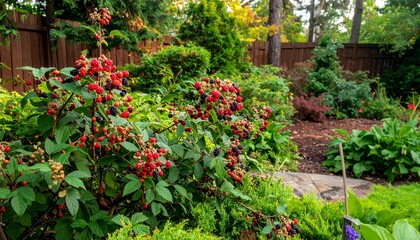 Vibrant Berry Bushes in a Lush Garden Setting during Daylight Hours