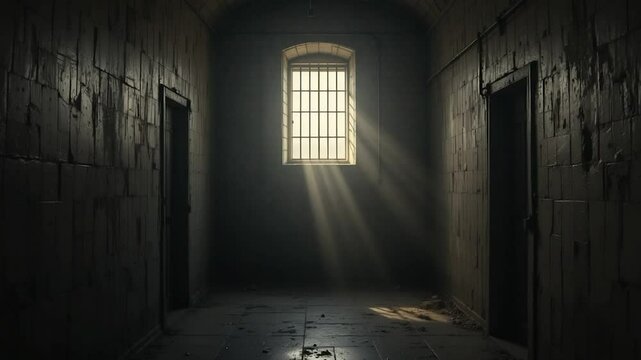 Dark hallway with sunlight streaks