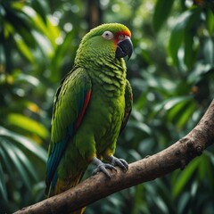 Obraz premium Green Parrot in Tropical Forest