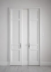 Collection of pristine white modern wooden doors, diverse open/closed states ,  collection,  wooden doors