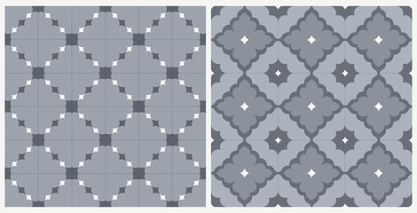 Elegant Grey Floral Geometric Tile Pattern Duo