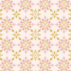 Pastel Pink And Gold Floral Tile Seamless Pattern