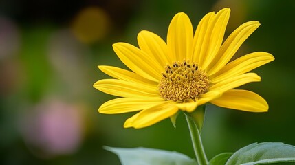 Fototapeta premium Radiant Yellow Flower in Nature's Embrace yellow gradient background