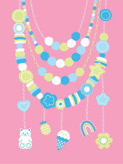 Pastel Pink Beaded Charm Necklace Hanging Charms Illustration