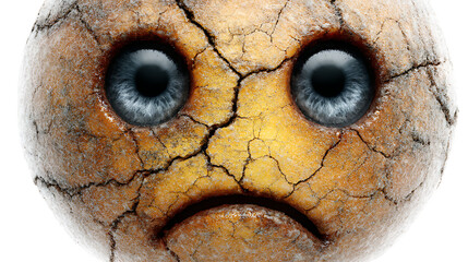 Sad cracked face emoticon grunge texture digital art abstract illustration
