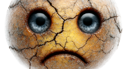 Sad cracked face emoticon grunge texture digital art abstract illustration