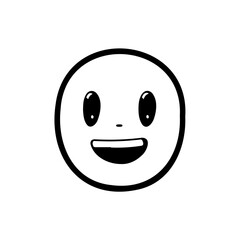 Simple expressive cartoon face with bold outline conveys cheerful emotion