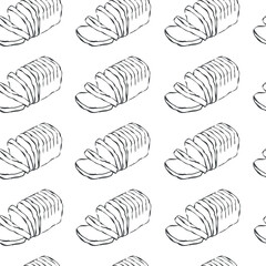 Patrón sin costuras de pan. Patrón minimalista de ilustración de pan de molde ideal para diseño textil, utensilios de cocina o branding