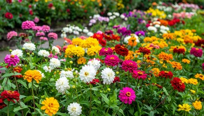 Vibrant Floral Garden Display with Colorful Zinnias in Bloom