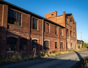 Abandoned Industrial Building with Brick Facade and Broken Windows