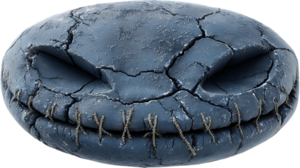 Stone face Halloween decoration scary cracked texture stitched mouth 3D render spooky jack
