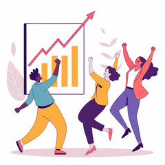 Diverse Team Celebrates Business Success With Growing Chart Presentation Illustration