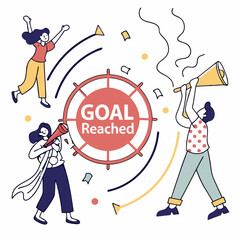 Team Celebrating Goal Achievement Cheering With Megaphone Vector Illustration Isolated