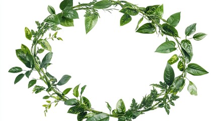 Green leaves wreath on white