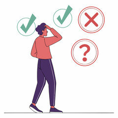 Decision Making Dilemma Man Facing Choices Of Yes No Question Marks