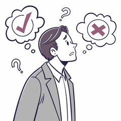 Confused Businessman Making Decision Between Yes And No With Question Marks