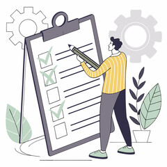 Person Checking Task List On Clipboard With Pencil Illustration