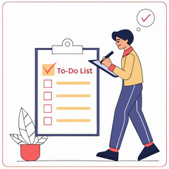 Young Man With Clipboard Planning To Do List Achieving Goal