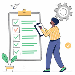 Business Person Reviewing Checklist With Tick Marks For Task Management