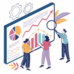 Team Analyzing Business Data Charts And Graphs For Increased Performance Illustration