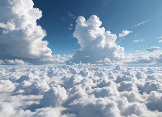 Vast azure expanse dotted with fluffy white cumulus clouds ,  open,  view,  nature
