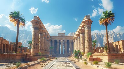 Obraz premium Ancient egypt monumental architecture with columns high resolution picture
