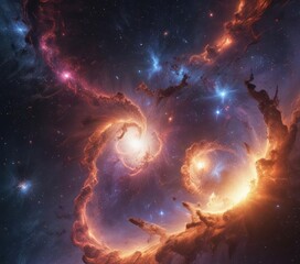 Swirling nebulae, abstract star clusters, cosmic dust, constellation, pattern, glitter