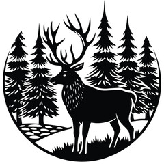 Majestic Elk at the Forests Edge A Detailed Vector Illustration