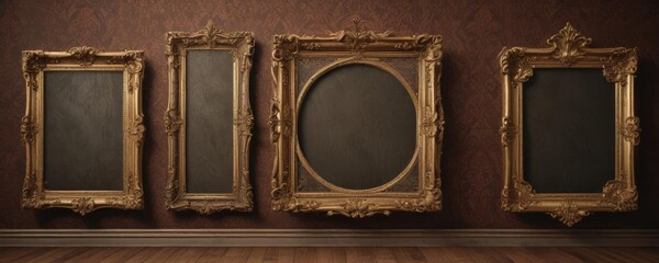 Varied shaped vintage frames against rich damask backdrop ,  damask,  vintage design,  texture