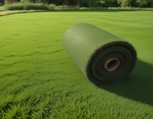 Freshly laid turf rolls on new lawn, ready for growth,  healthy lawn,  agriculture