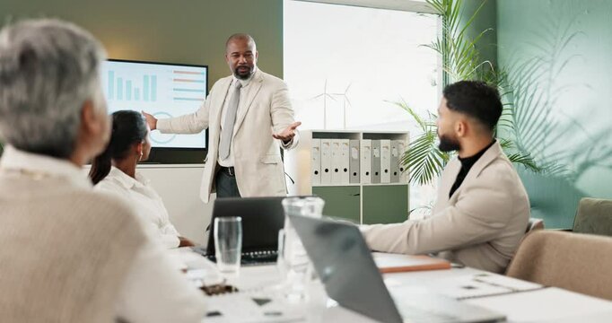 Meeting, training and question with business people in boardroom of office for development or discussion. Finance, information and management with employee team in workplace for accounting or budget