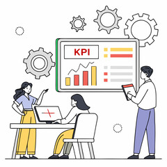Team Analyzes Key Performance Indicators With Chart On Computer Illustration