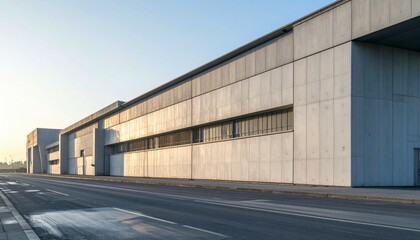 Fototapeta premium Modern Minimalist Architecture at Dawn with Concrete Facade