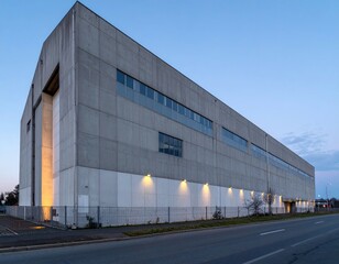 Obraz premium Modern Industrial Building with Concrete Facade and Evening Sky