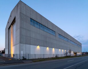 Obraz premium Modern Industrial Building with Concrete Facade at Dusk