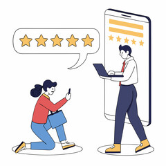 Customer Feedback Illustration With Phone And Stars For Great User Experience
