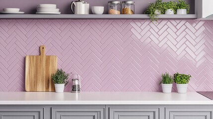 Stylish Kitchen With Herringbone Backsplash And Modern Accents