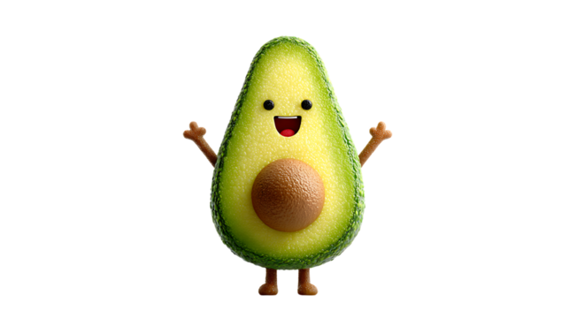 A cheerful avocado character with arms and legs perfect for fun and creative designs
