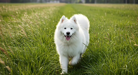 white dog on grass